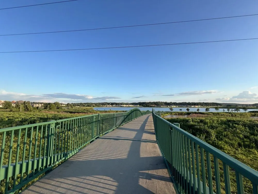 Photo taken from the top of the Arianna Celeste Macnamara Memorial Bridge looking over Cascade Lake Park