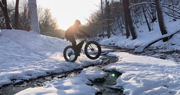 Fat Bike Over Frozen Creek