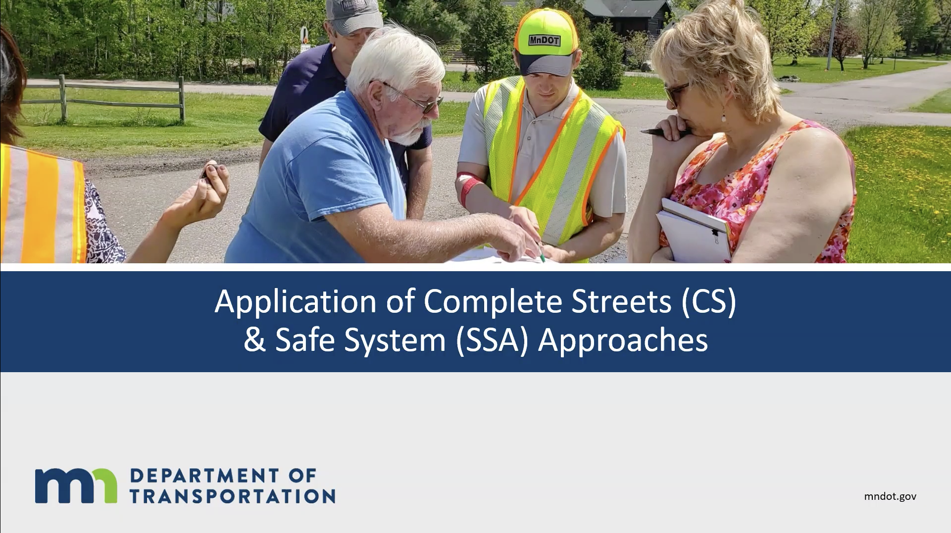 slide from a presentation with an image of people outside planning