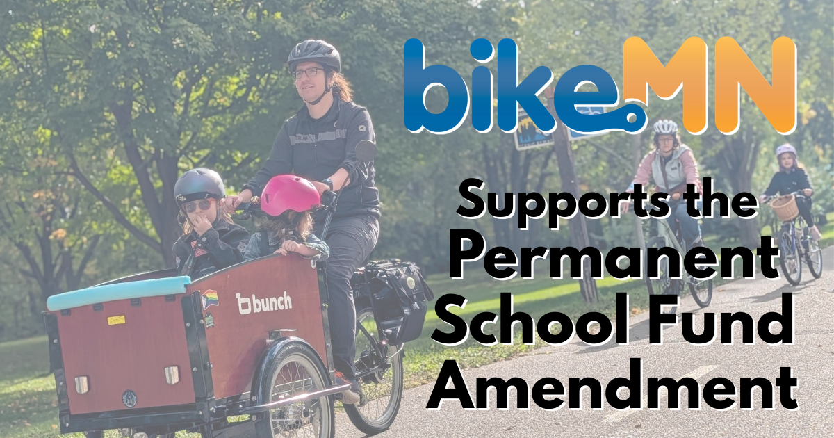 bikemn supports the permanent school fund amendment. Photo of family in a cargo bike